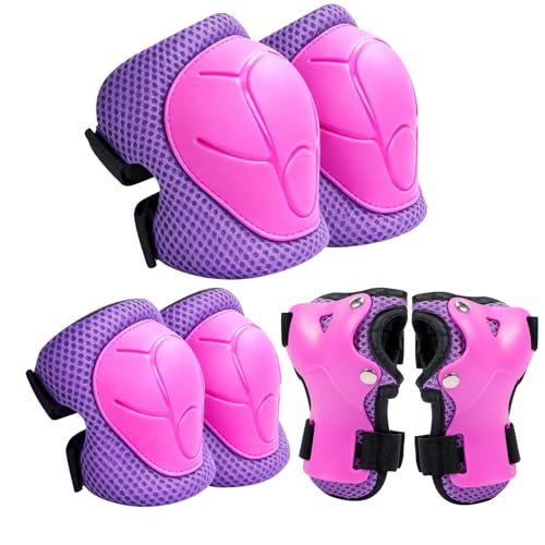 Zorplex Protezione Kit per Bambini, Sicurezza Set Bambino, 6 in 1 Ginocchiere, Gomitiere, Tutore Polso Protezioni Set, Regolabile Attrezzatura Protettiva per Skateboard, Scooter e Rollerblade (Rosa)