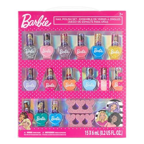 Barbie Movie 18 Piece Set di trucco per unghie a base di acqua per bambini, comprende 15 smalti per unghie con 2 distanziatori per le dita e 1 file per unghie per ragazze di età 3 +, da Townley Girl