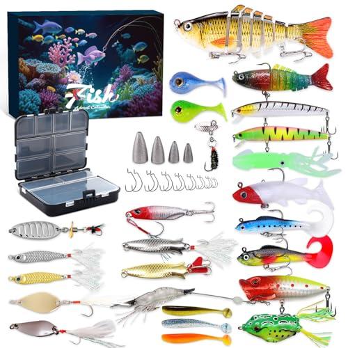 Calendario Avvento Pesca Uomo 24 Esche Premium + Portaesche Padre, Marito, Fidanzato Adolescenti Appassionati di Pesca