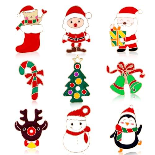 Kiiwah 9 Pezzi Spille di Natalizie en Metallo Set, Cartone Animato Carino Spilla per Natale e Tema del Festival Invernale