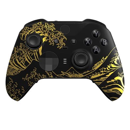 eXtremeRate Custodia Cover per Xbox Elite Series 2 Controller Model 1797,Scocca Case Frontale Ricambio per Xbox Elite Series 2 Wireless Controller Core&2 Anelli-Grande Onda d'oro Nera