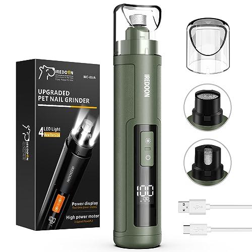 IREDOON Lima per Unghie Cane, tagliaunghie Elettrico Ricaricabile Professionale a 3 velocità per Animali Domestici con 4 luci LED