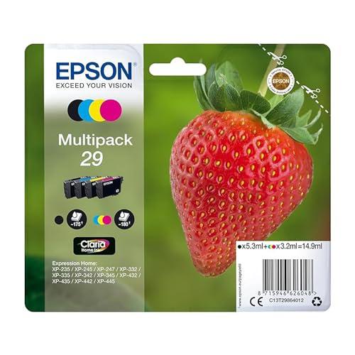 Epson Serie 29 Standard Fragole - Cartucce Claria Home per Stampante Inkjet, Multipack 4 Colori Formato STD, Stampe Casa/Ufficio fino 180 pagine a colori/175 black, Confezione Retail