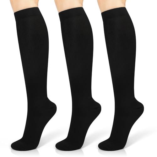 YLK 3 Paia Calze a Compressione Graduata per Donne e Uomo, Potenziano Circolazione, Recupero e Sport, 15-20mmHg, Sportive, Corsa, Giri in Bici, Gravidanza (Nero*3, L-XL)
