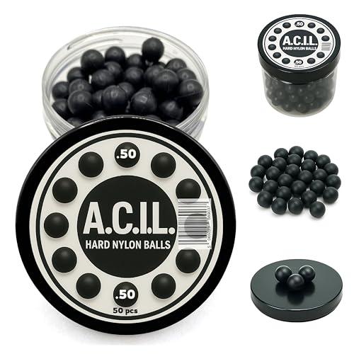 50 x Hard Nylon Balls in 50 Caliber Paintballs Solid Balls Precision Training Ammo for Paintball, RAM & Self Defense Pistols – Durable Reusable Projectiles