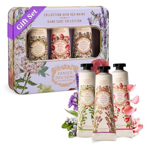 Panier des Sens - Cofanetto Regalo Donna - Trio di Crema Mani Idratante Verbena, Rosa e Lavanda - Idea Regalo Donna Made in France - Set Regalo per Lei 97% di Ingredienti Naturali - 3x30ml