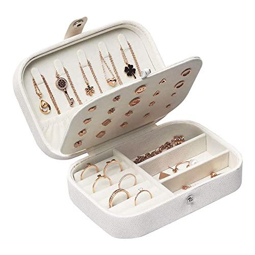 Lrikas Piccolo Portagioie da Viaggio Portagioie Donna Scatola di Gioielli Organizzatore di Gioielli Jewelry Box 16,5 x 11,5 x 5,5 cm (Bianco)