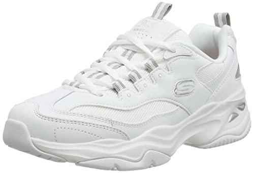 Skechers D'lites 4.0 Fresh Diva, Sneaker Donna, White Leather Mesh Gray Trim, 38 EU