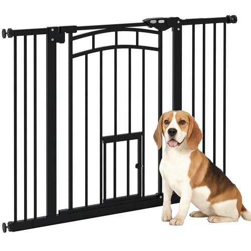 PawHut Cancellino per Cani taglia Piccola e Media Estensibile con Chiusura Automatica, Cancelletto di Sicurezza in Acciaio e PA, 74-100x76 cm, Nero