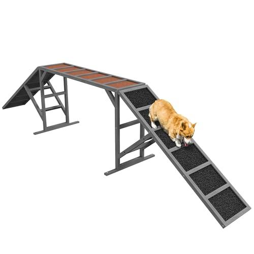 PawHut Rampa di agilità per cani, attrezzatura per agilità per cani, con barre di sicurezza e superficie antiscivolo, portata max. 40 kg, per giardino e parco, grigio