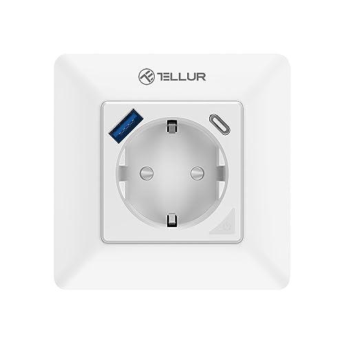 Tellur Smart Presa a Muro Intelligente WiFi, 3600 W, 16 A, PD20 W, USB 18 W, Lettura Energia, Bianco