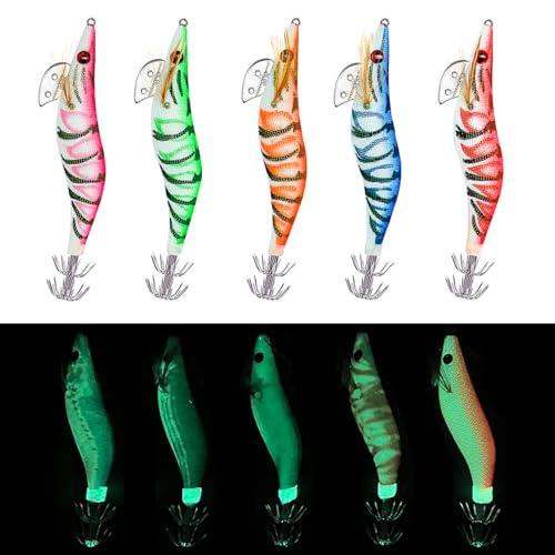 5 Colori Set di Esche per Gamberetti da Pesca, Esche Luminose Pesca Seppie, Ami per Calamari Illuminati, Esche per Gamberetti di Simulazione Esche per Calamari aragoste per La Pesca All'aper