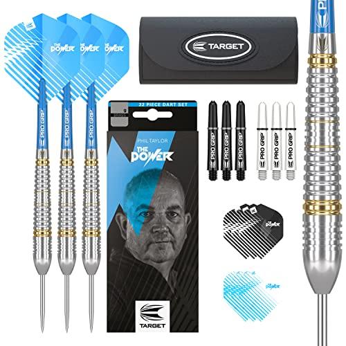 Target Darts Phil Taylor-Set di Freccette con Punta in Acciaio, 22 g, Confezione Regalo, Unisex, Nero, Bianco e Blu