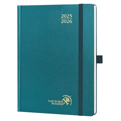 POPRUN Agenda 2025 2026 Settimanale Verticale 22 x 16,5 cm, Diario Scuola 17 Mesi da Ago.2025 a Dic.2026, Copertina Rigida, Carta Spessa da 80 GSM, Verde Pacifico