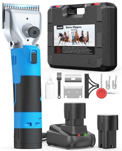 oneisall Tosatrice per cavalli bovini pecore 2 Batterie, Profi Rasoio cavalli per peli spessi e opachi, tosatrice per cavalli a batteria con motore (Blu)