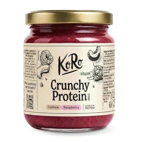 KoRo - Crema spalmabile proteica ai lamponi crunchy vegan 500 g - 62% di frutta secca - Senza olio di palma - Fonte di proteine vegetali