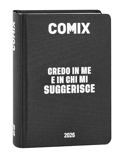 COMIX - Diario Mini Giornaliero 16 Mesi, Diario Scuola 2025-2026, con Copertina Rigida, Ideale per la Scuola Media e Superiore, 11x15.3h cm, Nero/Bianco