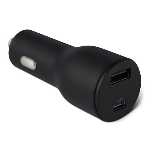 Caricabatterie da auto a ricarica rapida Amazon Basics, doppia porta, 1 USB-C+1 USB-A, 48 W, nero