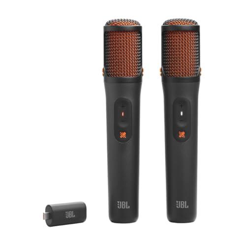 JBL EasySing Mics, 2 microfoni karaoke wireless con AI e rimozione vocale in tempo reale e dongle PartyBox USB-C, nero