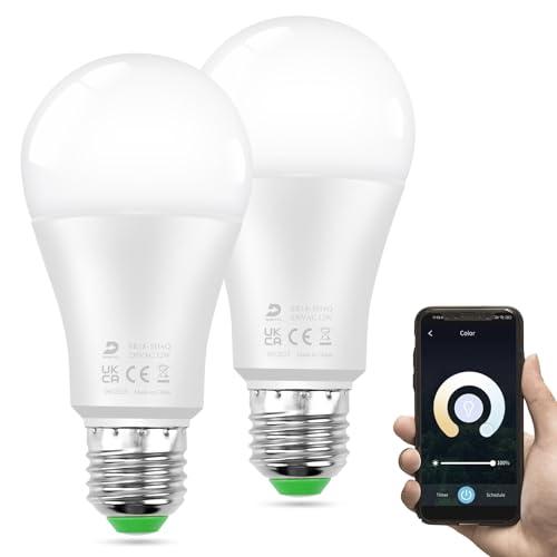 DUSKTEC Lampadine LED Alexa E27 12W (Equivalenti a 100W), Lampadina E27 A60 Smart Bluetooth, Dimmerabile 2700K-6000K Luce Bianco Caldo Fredda 1000 Lumen, App Controllato, 2 Pezzis