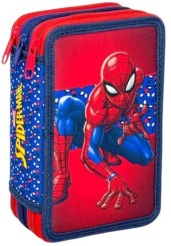 Clondo Astuccio 3 Scomparti Completo, Per Spiderman Fan, 44 Pezzi Inclusi, Penne, Matite, Pennarelli, Pastelli, Forbici – Scuola Elementare e Regalo – Gadget Ufficiale Per Bambino Rosso