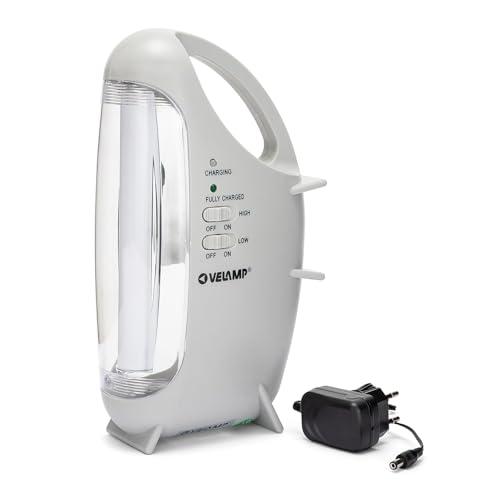 VELAMP IR160EVO - Lampada di Emergenza Portatile Ricaricabile, LED, Super Luminosa (320 lumen), con Caricabatteria Esterno, Sicura, Leggera e Compatta