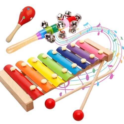 NHQZ Xilofono Legno, Glockenspiel Colorato, 8 Note, Xilofono Bambini in Legno, Strumenti Musicali Bambini con Sonagli, Maracas, Giocattoli Educativi, Regali Bambini 1+ Anni