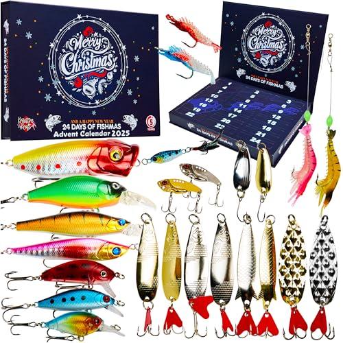 KreativeKraft Calendario Avvento 2025 Uomo Ragazzo Pesca Accessori Countdown Natale Calendari Avvento 24 Sorprese Esche da Pesca Regali per Lui