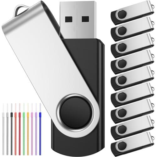 Chiavetta USB 10 pezzi 16 Giga, Pen Drive Girevolecon Luce LED, Penne -USB 16 GBPortatile con Confezione 10 Corda, FEBNISCTE Memoria Flash per Dati Files, Thumb Drive 2.0 16GB Chiave - Nero
