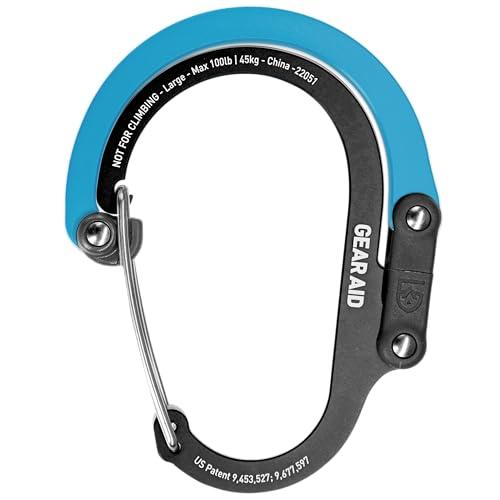 GEAR AID HEROCLIP Moschettone e Gancio (Grande) per Campeggio, Zaino, Organizzazione e Garage, Nero e Blu