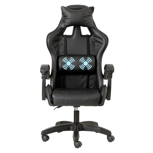 Baroni Home Sedia da Gaming Ergonomica con Massaggiatore Lombare, Sedia da Ufficio con Schienale Reclinabile con Cuscini Regolabili Poggiatesta e Supporto Schiena (Nero)