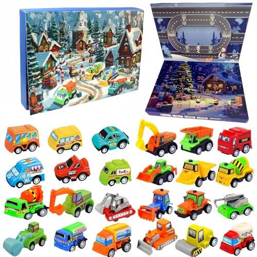Calendario Avvento 2025,Calendario Dell'Avvento,24 Pezzi Macchinine Giocattolo Auto E Camion Per Bambini E Ragazzi Set Di Gioco Per Veicoli Tirare Indietro Veicoli,24 Giorni,Conto Alla Rovescia