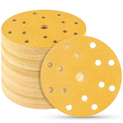 STEBRUAM 50 pezzi Dischi Abrasivi 150mm,80 Grana 15 fori set Fori Rotondi Carta Vetro 150 mm per Orbitale Levigatrice Giraffa per Legno,Metallo