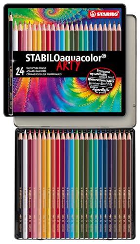 Matita colorata acquarellabile - STABILOaquacolor - Scatola in Metallo da 24 - Colori assortiti