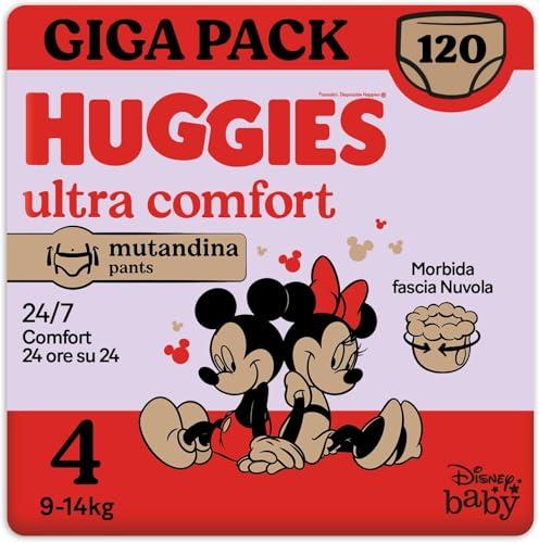 Huggies Ultra Comfort, Pannolini Taglia 4 (9-14 Kg), Mutandina traspirante, Design Disney, Pacco Giga, 120 Pz
