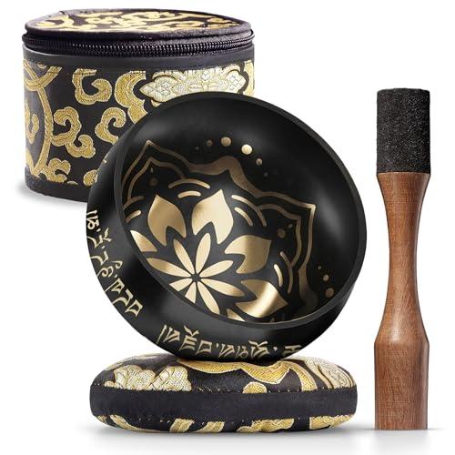 Campana Tibetana - Facili da suonare, sono provviste di un percussore e di un cuscino - Producono suono adatto per la guarigione, la meditazione e il relax ~ Rituale della gratitudine ~ Campana nera