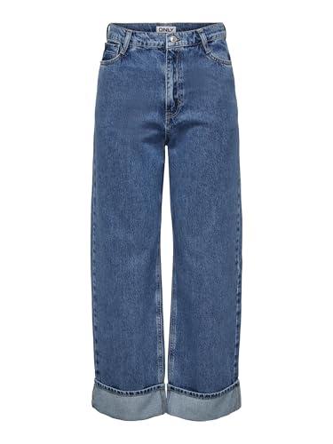 ONLY Onlhope HW Wide Fold Up DNM Cro Jeans, Media Blu Denim, 28W x 30L Donna