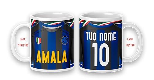 Tazza Mug colazione personalizzabile con nome e numero idea Regalo x tifoso disegno maglia della tua squadra del cuore Gadget compatibile Stampa (neroazzurro Amala)