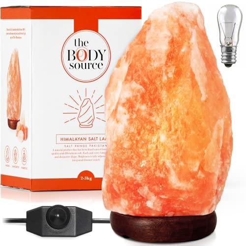 the body source Lampada di Sale Himalayano (3-5 kg) con Varialuce, Completamente Naturale e Realizzata a Mano con Base in Legno