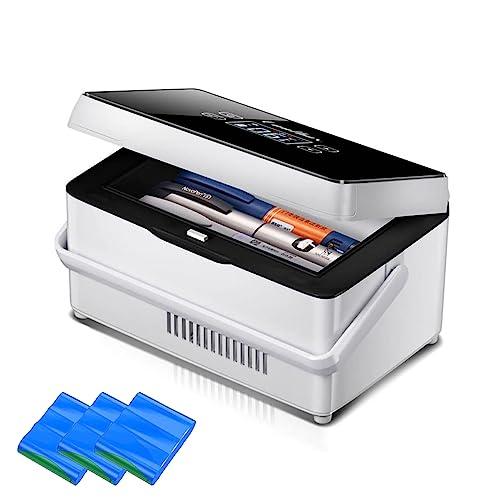Yopyuenn Frigorifero per medicinali, scatola frigo per insulina portatile con 3 batterie, mini termostato ampio spazio di refrigerazione per auto, viaggi, borsa termica per uso medico domestico