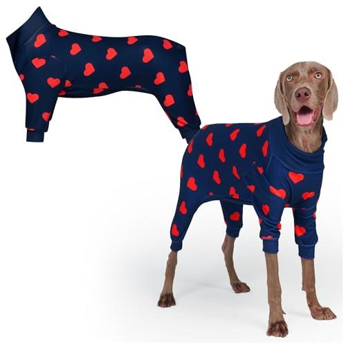 Spark Paws Pigiama per cani, ultra morbido e elasticizzato in 4 direzioni, tuta da recupero per razze piccole, medie e grandi - Cuori - 2XL