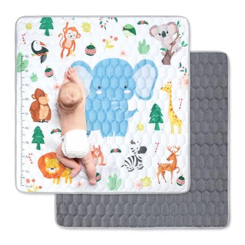 Funsland Tappeto Gioco Bambini, 127x127cm Tappeto Neonato Gattonamento, Pieghevole Morbido & Spessa Tappeto Tummy Time Neonati, Animale Tappeto Gioco Sensoriale Interattivo per Bambini 1 2 3 Anni