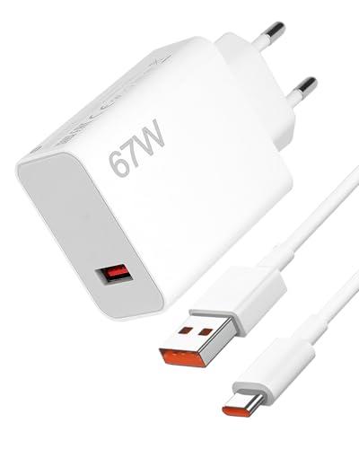 Caricabatterie Xiaomi 67W USB C Rapido con Cavo Tipo C 1.5M, Ricarica Turbo per Xiaomi 15, 14, 13T, 12 Pro, Poco X6, Redmi Note 13, 12 Pro, Xiaomi Poco X6, Mi 11, Redmi Pad, Adattatore da Parete