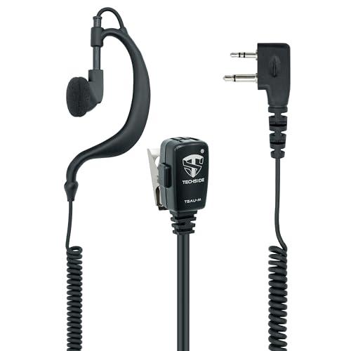 TechSide Microfono Auricolare Avvolgente Doppio Cavo a Spirale 2 pin Midland | Per Radio ricetrasmittenti | Compatibile con G7 pro G8 G9 pro M24 M48 M99 XT30 XT50 XT70 | Vigilanza Sicurezza SoftAir