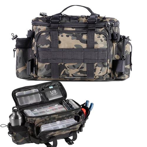 YUEMING Borsa da Pesca Grande per Attrezzi e Accessori con Cintura e Tracolla, 40 * 28 * 20cm, Il Camuffamento