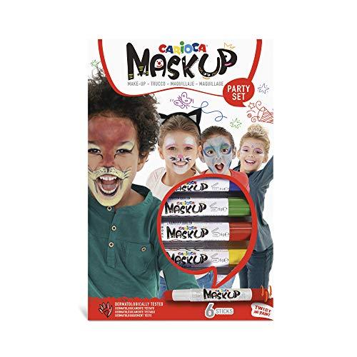 CARIOCA Mask Up Party, Truccabimbi Kit per Bambini e Bambine, Trucchi per la Pelle in Stick Ideali per Natale, Halloween, Carnevale e Feste - 6 Colori e 2 Tutorial - Dermatologicamente Testati