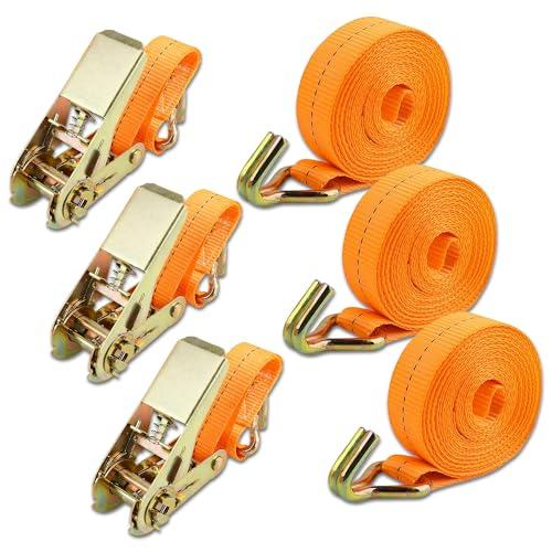 MANDUKA 3 pezzi 1200kg Cinghia a cricchetto, Cinghie di Fissaggio con Cricchetto Lunghezza 6m,Larghezza 25 mm arancione 1200 daN 1,2t