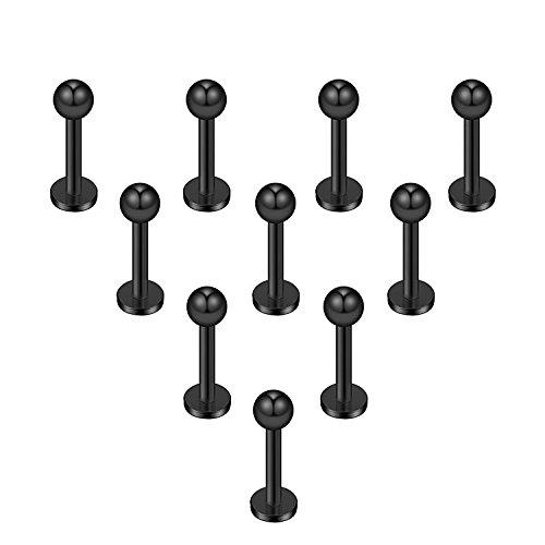 Briana Williams 10 pz 1.2mm Nero Titanio Anodizzato 316L Acciaio Chirurgico Labret Anello al Labbro/Trago/Helix/Cartilagine Orecchio Stud Bilanciere, 6-8mm Barretta Corpo Piercing Gioielli