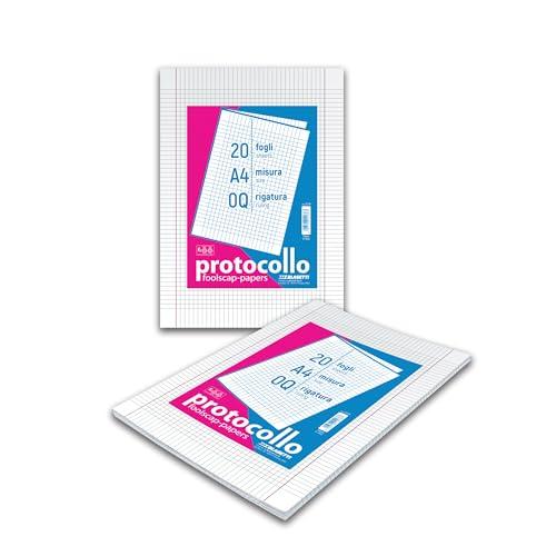 Blasetti Foglio Protocollo - Pacchetto da 20 fogli formato A4, per compiti in classe scuola media e superiore, per studi notarili o avvocati, Carta da 60gr - Rigatura 0Q (Quadretti Medi Con Margini)