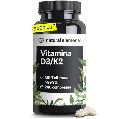Vitamina D3 + K2 – MK-7 all-trans >99,7% e vitamina D3 2.000 U.I. – 240 compresse – ad alto dosaggio, elevata biodisponibilità – senza additivi inutili
